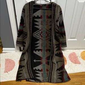 Pendleton Southwestern Patterned Cardigan in Black, Gray, and Teal